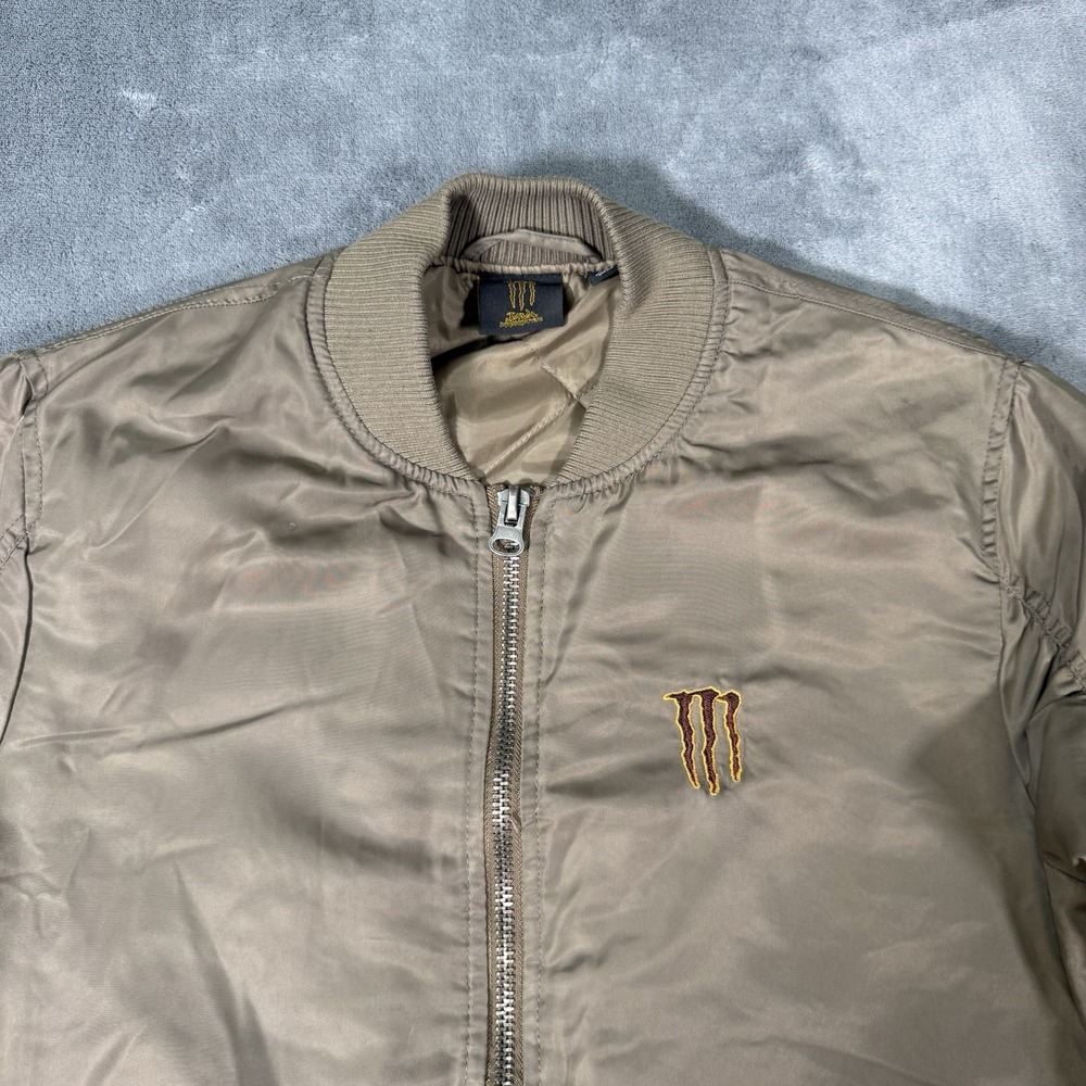 Monster Energy Bomber Jacket Men's Small Java Beige Full Zip Insulated Puffer